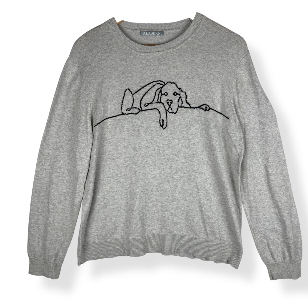 Alashan Lazy Lab Dog Sweater Womens Size Large Gray Cotton Cashmere Knit Top